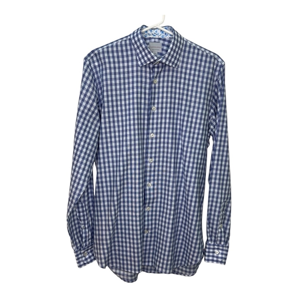 SAMUELSOHN Contemporary Fit 15.5 Blue Ghingham Checkered Men's Button Up Shirt